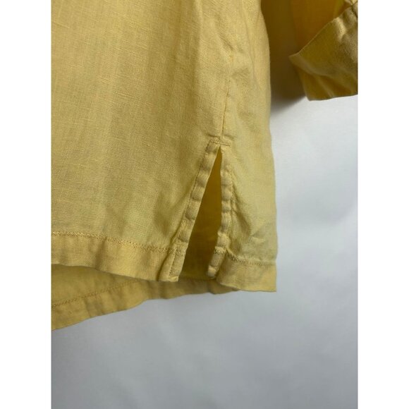 Hot Cotton Women's 100% Linen Yellow Long Sleeve Button Up Shirt Medium - Picture 12 of 14